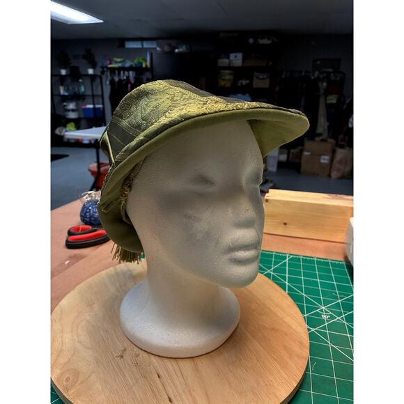 Upcycled Olive Green Brocade Bucket Hat XS (21”) | Tassel Detail | Ladybug main image 2